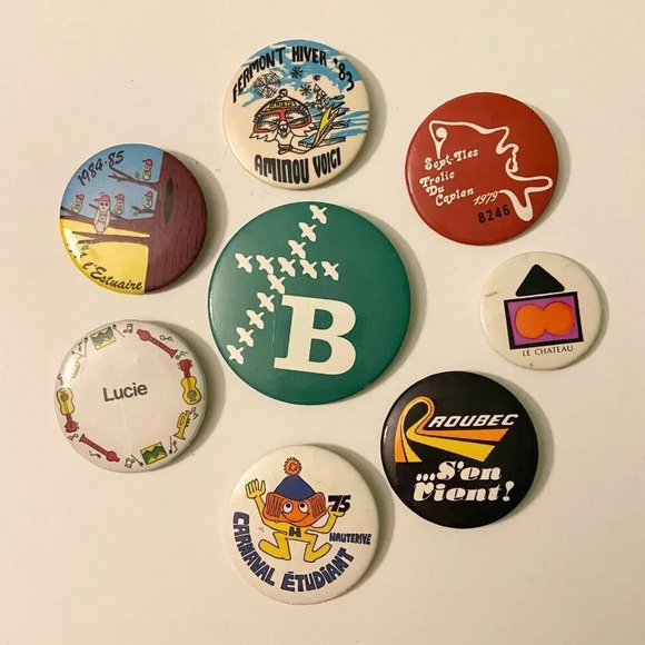 Vintage Assorted  Lot of 8 French Pin Back Buttons - Picture 1 of 16